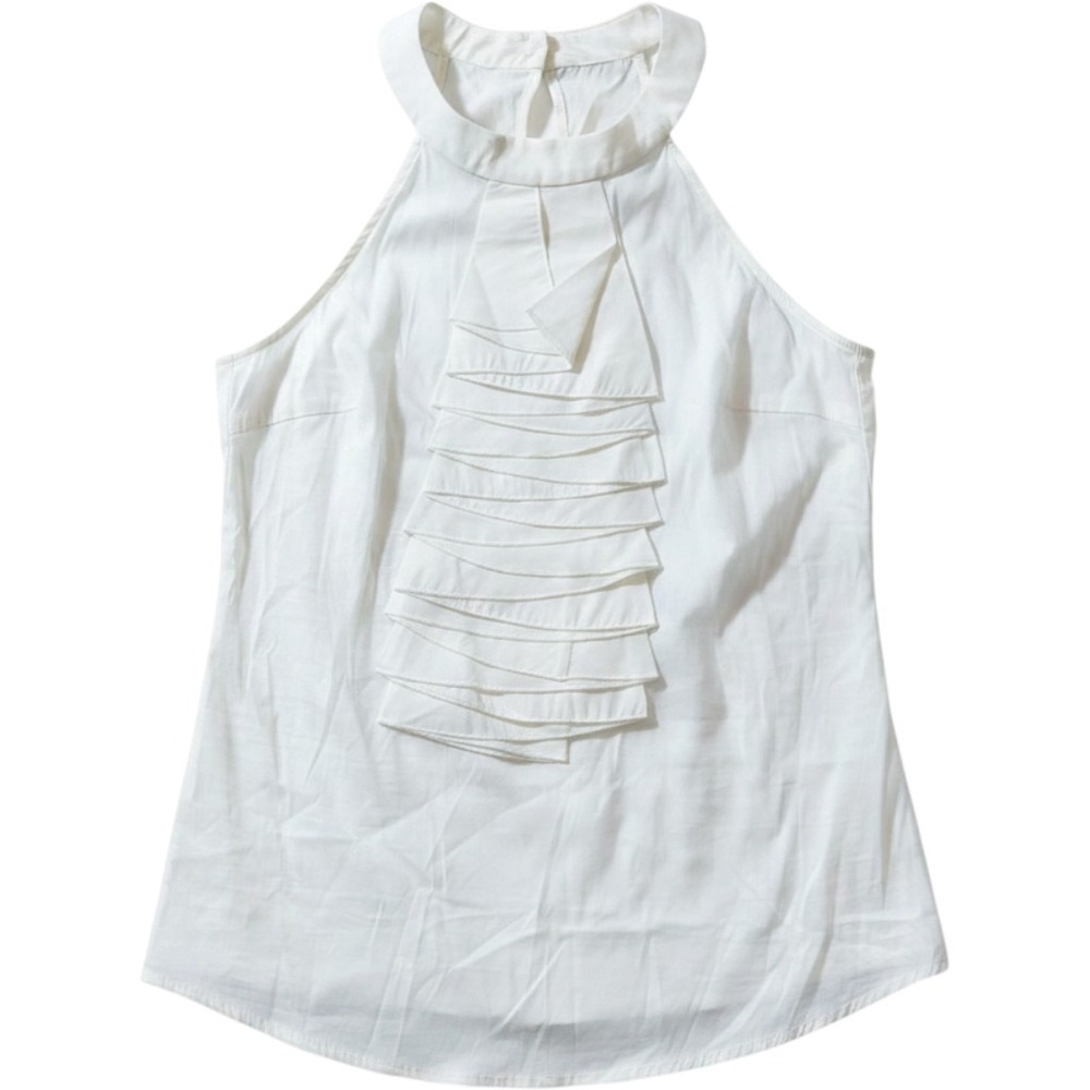 Trina Turk White Halter Ruffle Bib Blouse Top Made in USA Womens Small